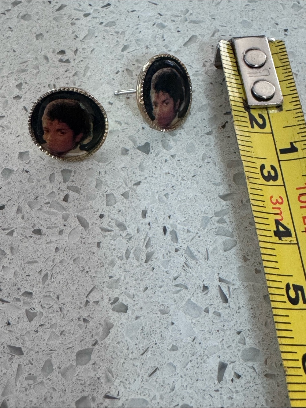 Vintage Michael Jackson Portrait Round Stud Earrings - Black Background